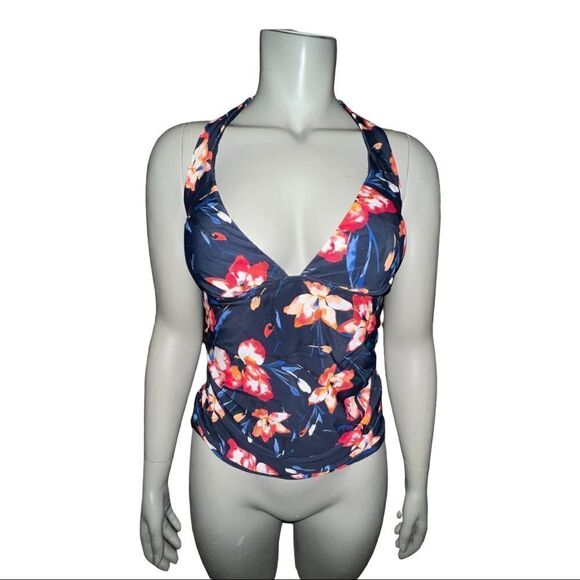 Tommy Hilfiger Navy Coral Water Iris Floral-Print Tankini Swim Top XS NWT - Picture 2 of 8
